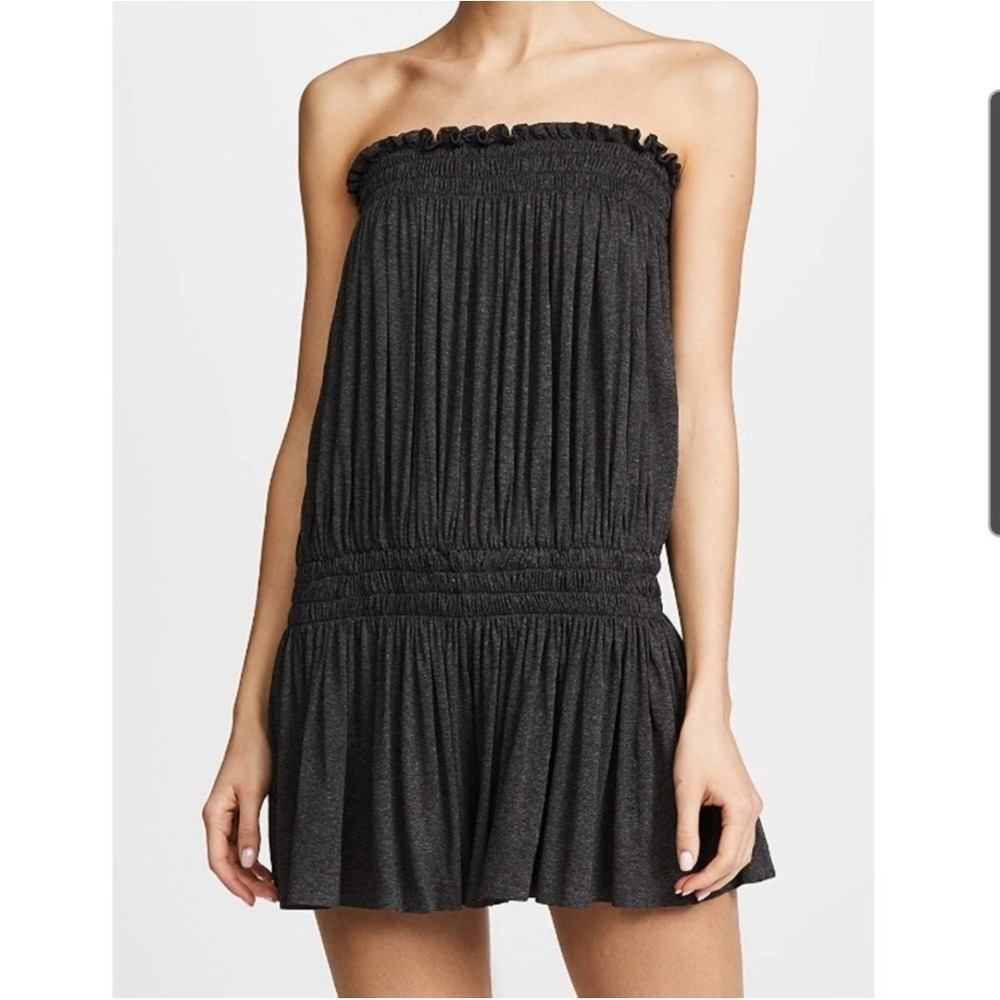 Norma Kamali Strapless‎ Peasant Romper L Grey NWT Jumpsuit Stretch Coastal Boho